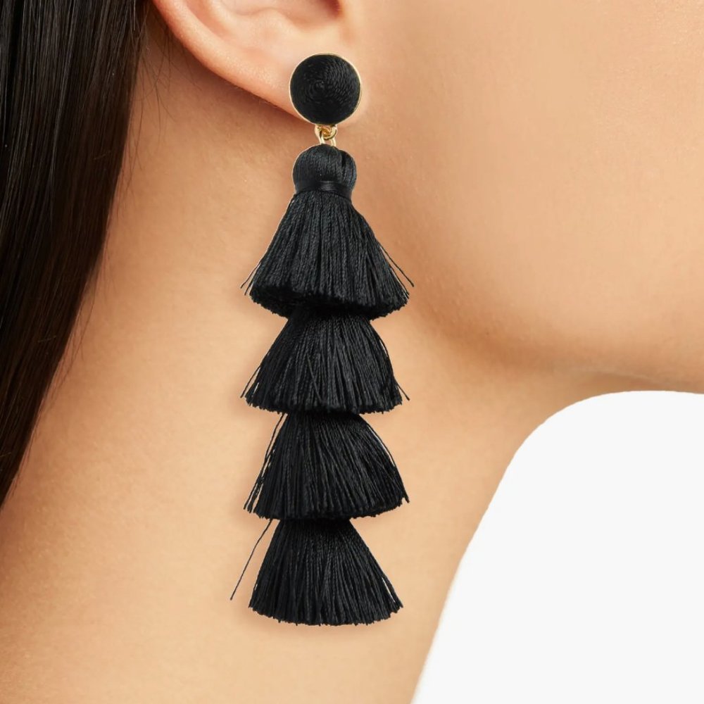 BaubleBar Gabriela Tassel Fringe Earrings, Black